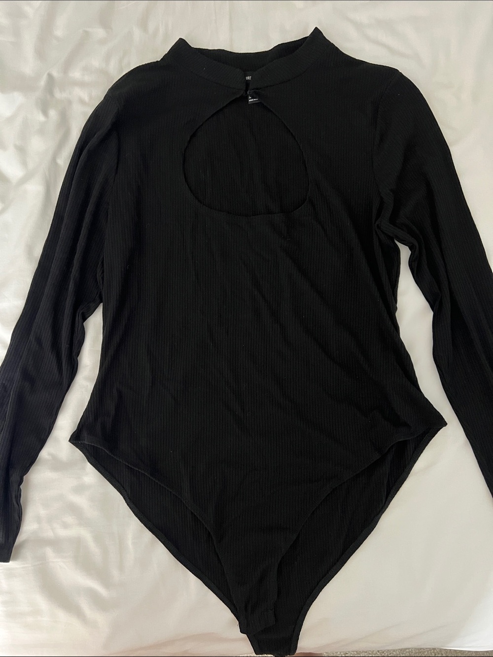 2x Forever 21 Black Ribbed Long-Sleeve Keyhole Bodysuit